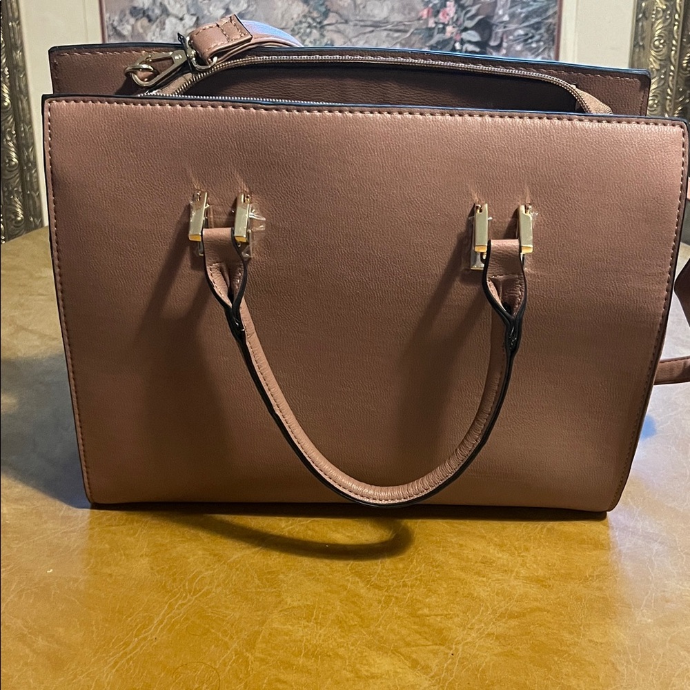 Structured Mauve-Taupe Tote Bag with Gold Hardware